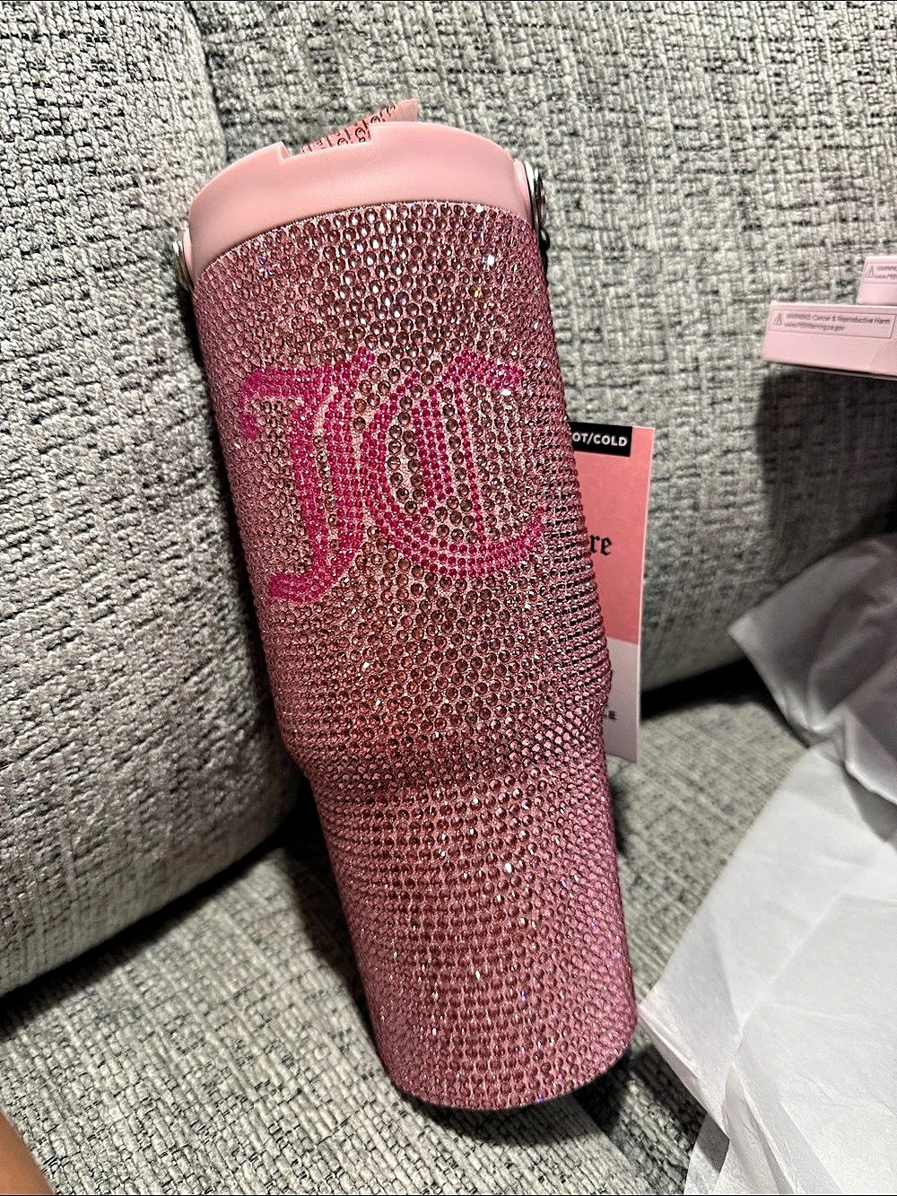 NWT Juicy Couture Pink Rhinestone 30oz BlingSip Tumbler Travel Mug JC Logo